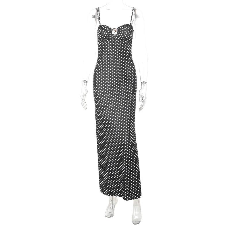 Suspender sexy hollow polka dot print dress women's 2026 European and American summer new Spice Girl long dress