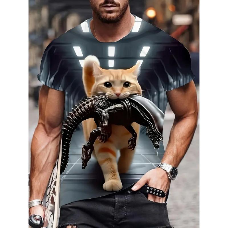 Men's T-shirt Fun Cat 3D Animal Printed Children's Cartoon T-shirt