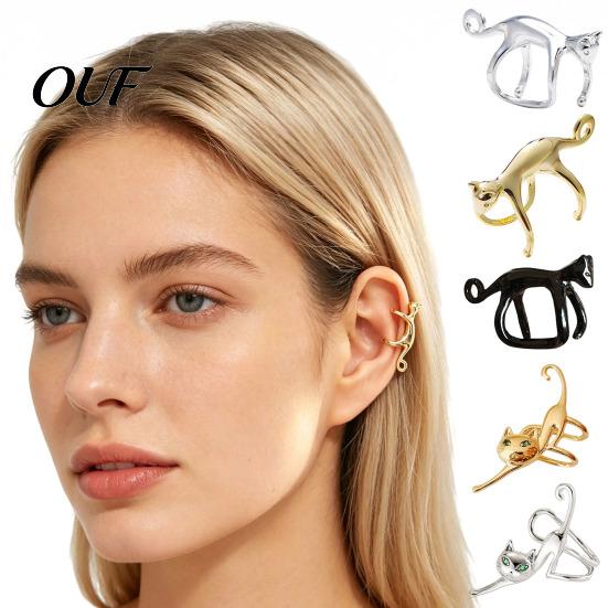 Alloy Ear Jewelry 1 Pc Cute Cat Cuff Earring for Women, Funny Kitten Clip on Earrings Women Animal Cartilage Wrap Around Earring, Non Piercing Crawler