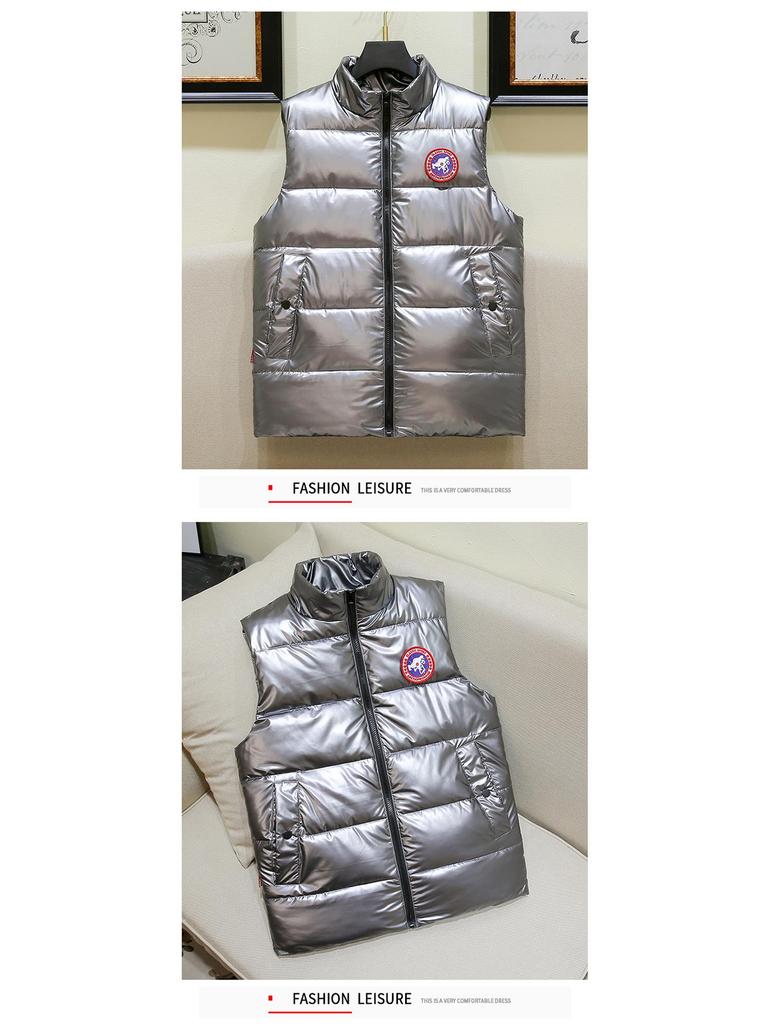 Herren Weste im Europäischen Stil, Glänzend, Ärmellos, Daunen-Baumwolle, Lässig, Stehkragen, Übergröße