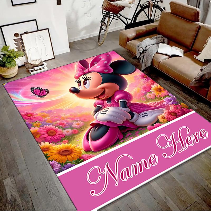 Custom Minnie Mat Personalized Name, Polyester Washable Indoor Entryway Rug, Gift for Christmas, Easter, Thanksgiving Day