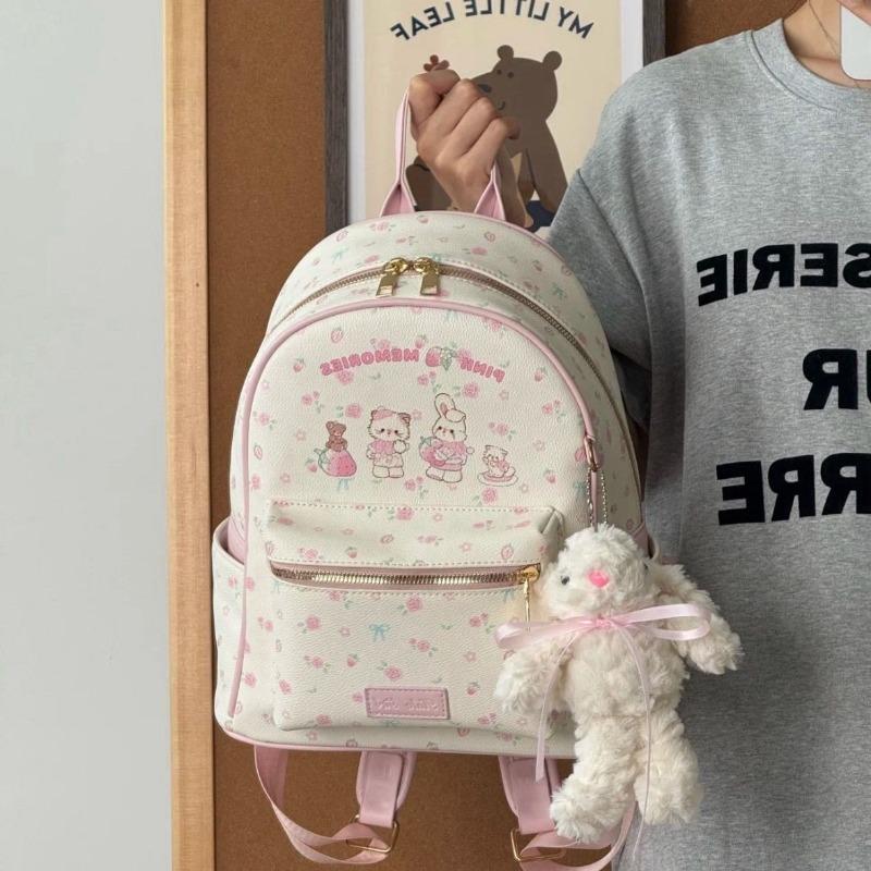 New floral kitten bunny backpack pink cute travel large-capacity student bag