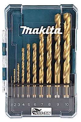 Makita HSS-TIN Drill Bit Set 10 Pieces with Case D-72849 Twist Drill for Metal