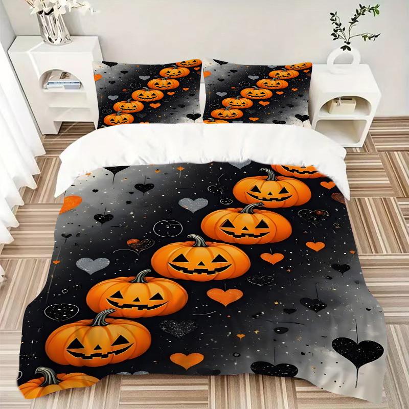 3pcs Halloween Pumpkins Duvet Cover Set, Cover For Bedroom Guest Room (1 Duvet Cover + 2 Pillowcase, Without Quilt),  yy250922156