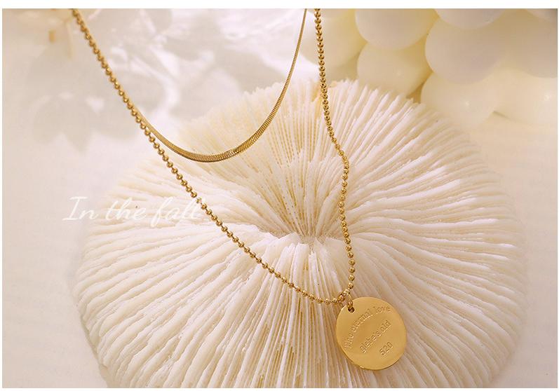Versatile European American Temperament Hoodie Necklace: English Letter Pendant Double-Layer Gold-Plated Titanium Steel Chain.
