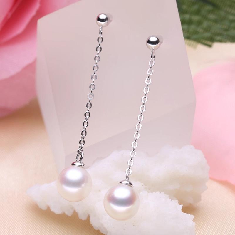 Mermaid Tears Freshwater Pearl Tassel Earrings - Elegant, Versatile Studs for Women 7-8mm Perfect Round, Almost Flawless