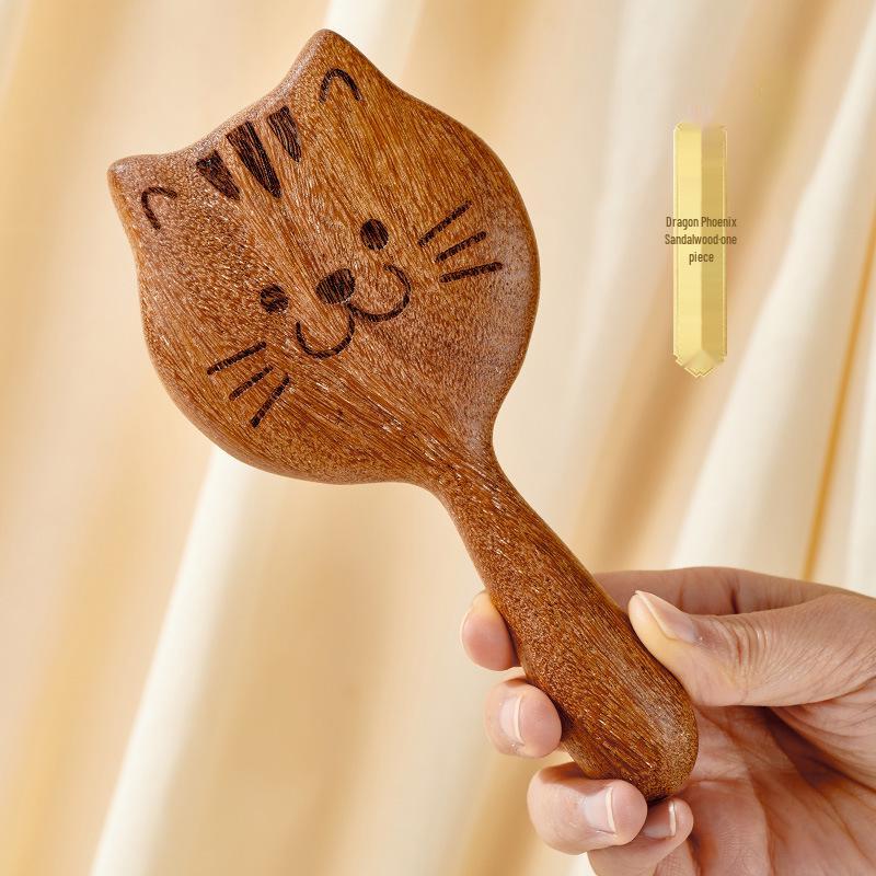 

Portable Wide-Tooth Meridian Comb: Multifunctional Golden Sandalwood Massage Comb for Women with Cute Cat Design