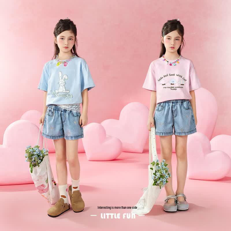 Little Tiger Patty Girls' Butterfly Denim Shorts