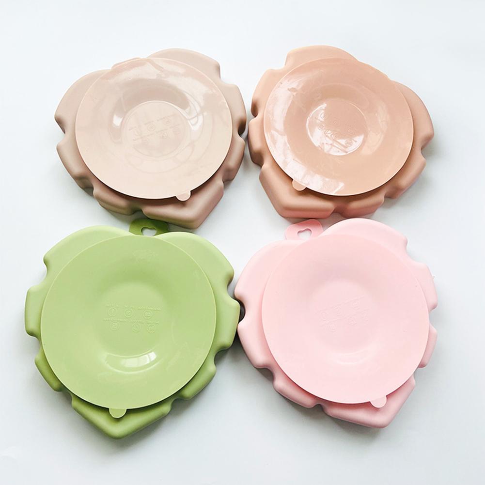 Children Silicone Food Bowl Leaf Shape Large Capacity Suction Cup Temperature Resistance Compartment Platen