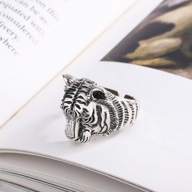 Verstellbarer Tigerkopf Ring Herren Damen Vintage Retro Tierkreiszeichen Schmuck Vergoldetes Statement Accessoire