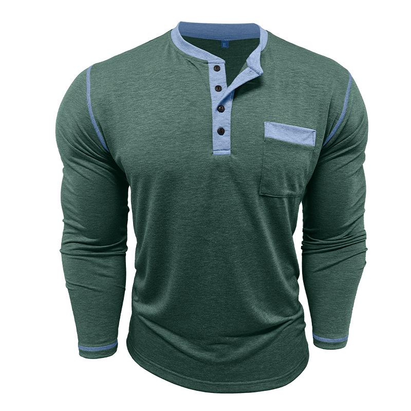 Příležitostné tričko s dlouhým rukávem přiléhavého střihu Slim-fit Henley top nadměrné velikosti pánské podzimní novinky