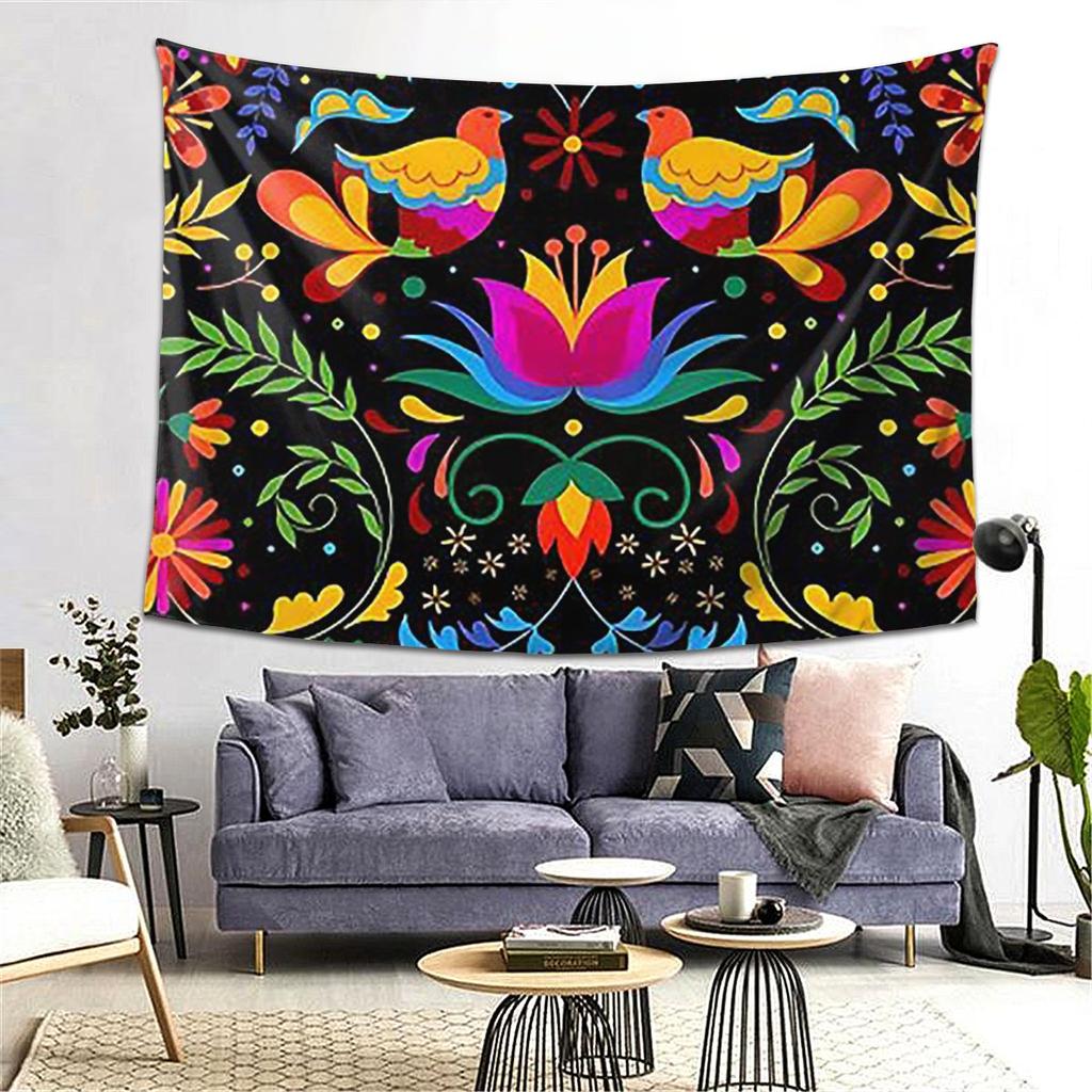 Mexikanische Blumen und Vögel Wandteppich Dekor Kunst Ästhetische Wandteppiche für Wohnzimmer Schlafzimmer Haus Wandtuch Wandbehang