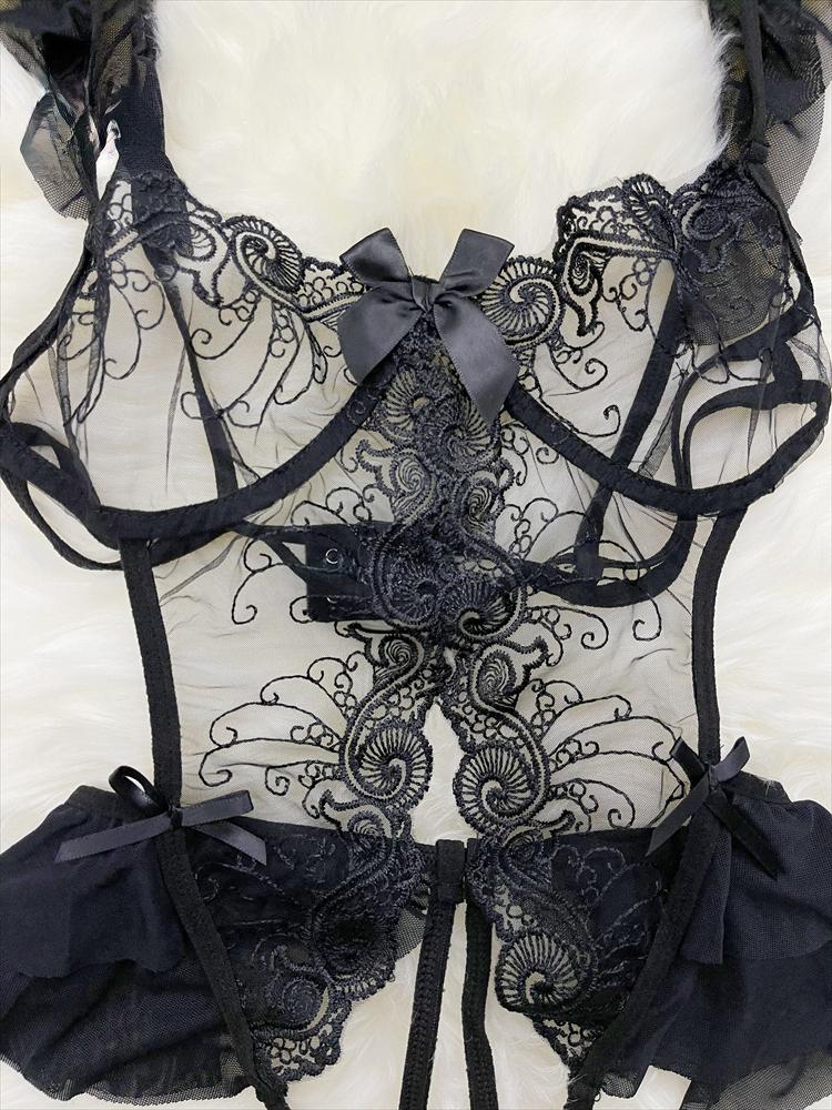 2024 Sheer Bow Lace Sexy Jumpsuits Women Hollow Out Porno Lingerie Romper Female Open Crotch Fashion Strap Transparent Playsuits