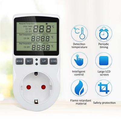 AB Fişi Sıcaklık Kontrol Cihazı Soketi Dijital Termostat 120/220V Zamanlayıcı Soket Çıkışı Isıtma Soğutma Anahtarı Sensör Probu ile