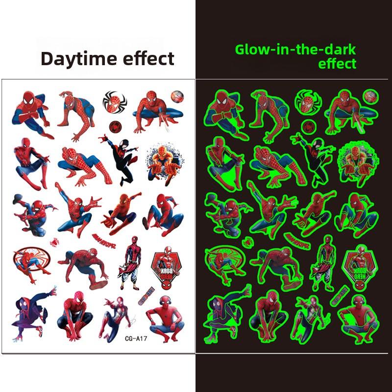 Glow-in-the-dark SpiderMan temporary tattoo stickers children's tattoo birth date celebration tattoo transfers water transfer stickers