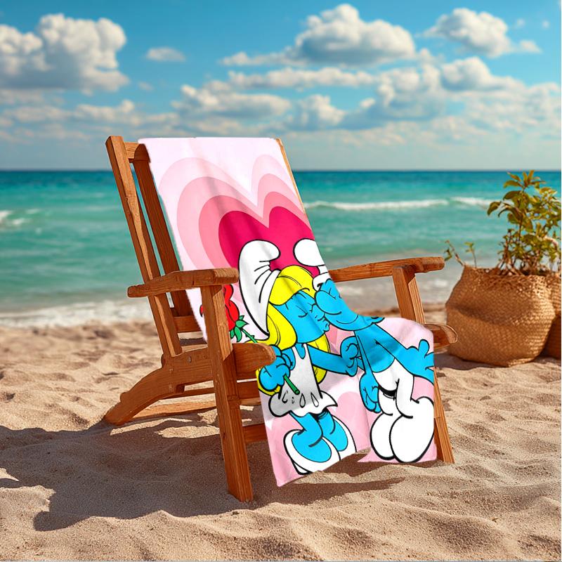 Blue Smur-f Characters Beach Towel Microfiber Beach Towel, Lightweight and Quick-Dry, for Summer Travel, Swimming Pool Fan Birthday Gift