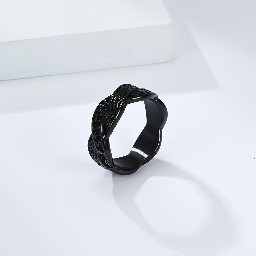 Nordic retro Viking text woven eternal knot, titanium steel ring, men's and women's niche design wedding ring, artistic food ring