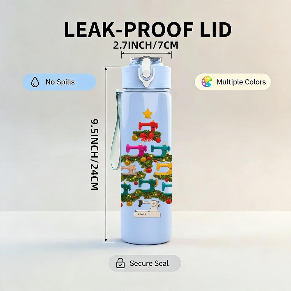 1PC Simple Christmas Tree Print 750ml Color Plastic Sports Water Bottle Leakproof Flip Straw Lid Suitable for Sports Office Home Use