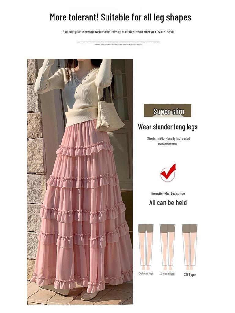 Women's French Ruffled Chiffon A-Line Dress - Slimming High Waist Fairy Skirt for Spring 2026