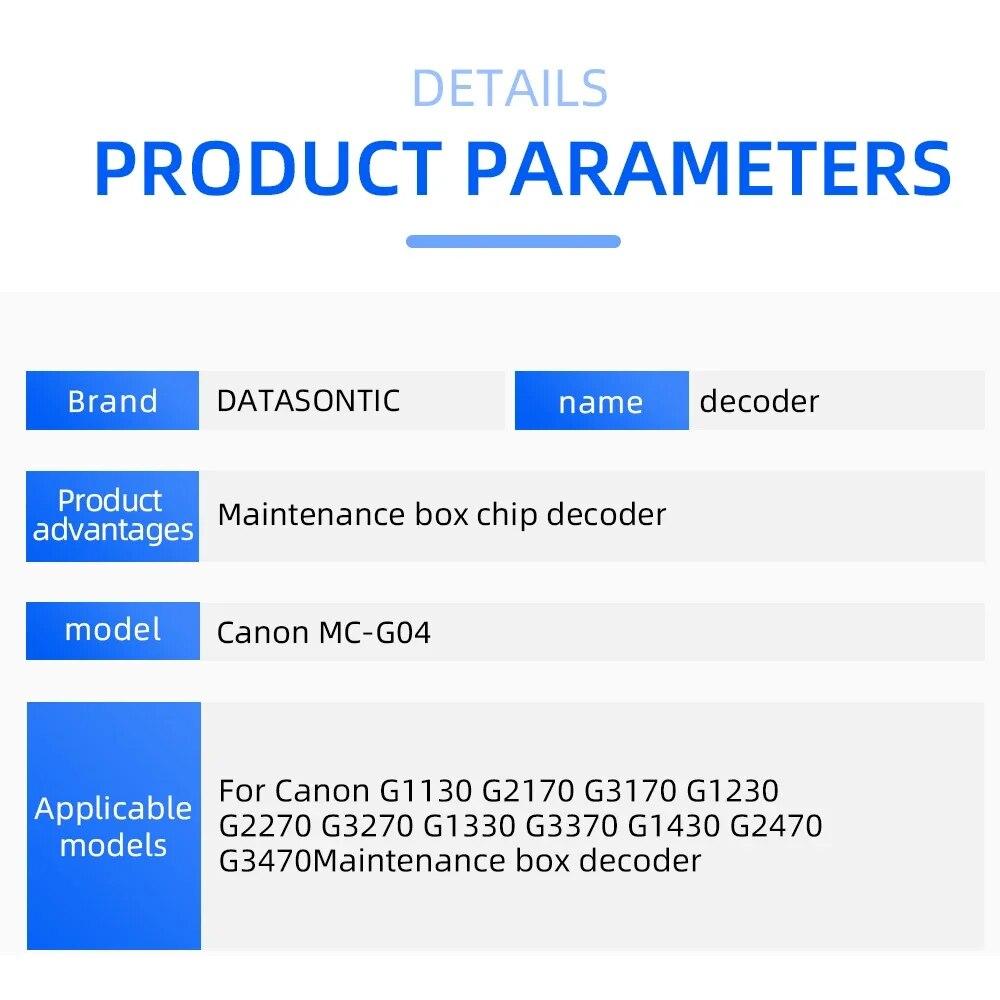 1PCS MC-G04 Tanque de Manutenção Chip Resetter para Canon G1430 G2470 G3470 G3471 G1530 G2570 G3570 G3571 G3572 G3670 G3675 decodificador