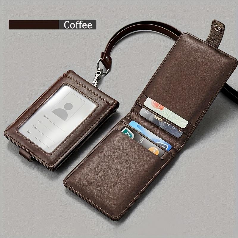 

Leather ID Tag Badge Holder Protective with Lanyard Employee Pass Work Card Case Buckle Photocard Flip Chest Card Bag