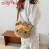 Borsa a tracolla rotonda in peluche Hello Kitty a cartoni animati con cerniera per bambine