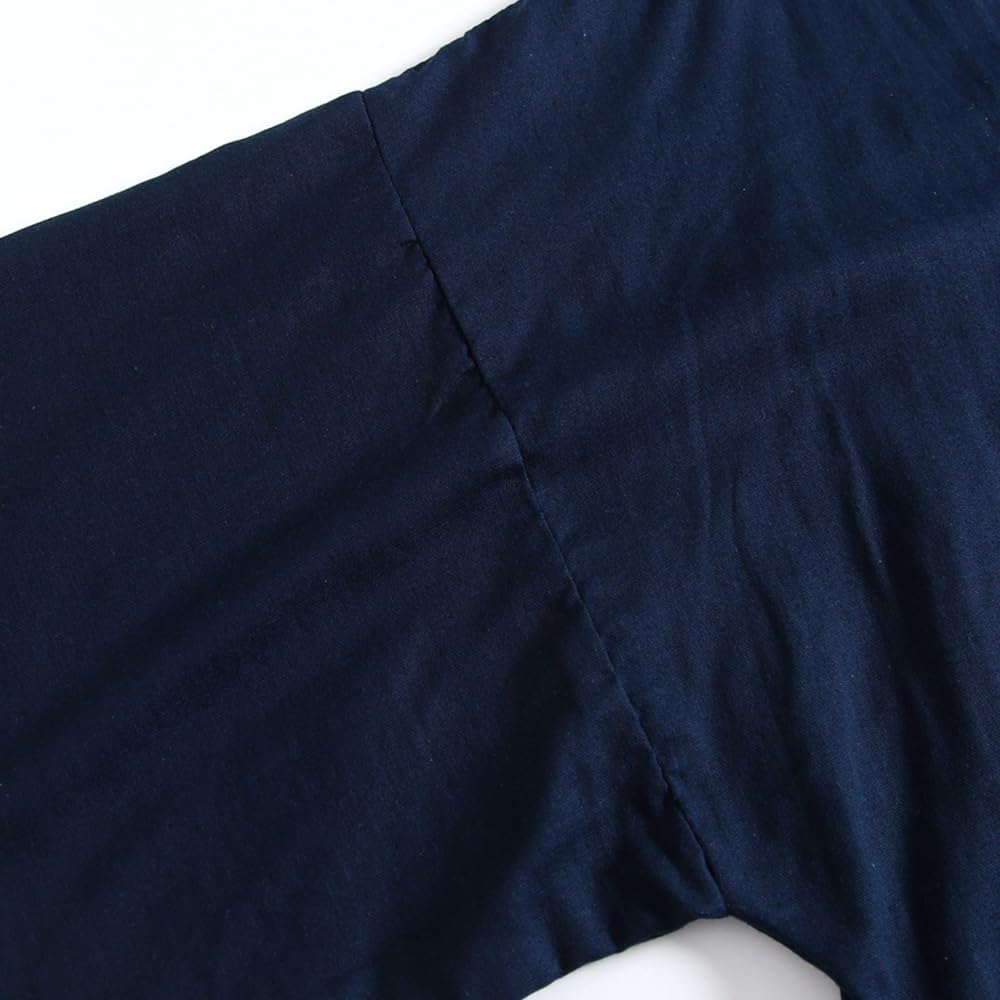 SISOFTLY Rukávové Jinbei Jednobarevné Pratelné Letní Kimono a Pyžamový Set Námořnická Modrá Pánský 3/4 Set, Barva, Jaro/Léto, Dvouvrstvá Gáza, Set, Samue, (Temný