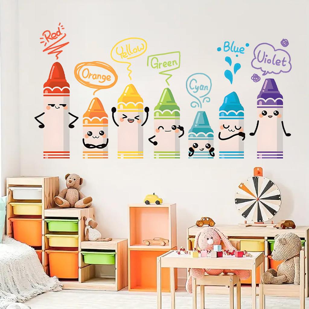 Cartoon Cute Colorful Crayon Pattern Wall Stickers for Kids Room Baby Nursery Bedroom Decoration Living Home Decor Wall Decals