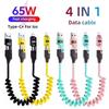 4 In 1 65W Spring Short Data Cable 6A USB Type C Spring Telescopic Quick Charger Wire Spring USB Cable for IPhone15 141312