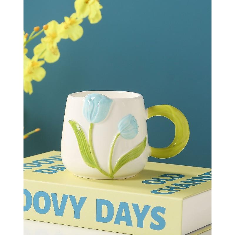 Creative Hand-painted Tulip Mugs High Appearance Level Ins Style Ceramic Cups  Niche Design Sense  Drinking Cups and Coffee Cups