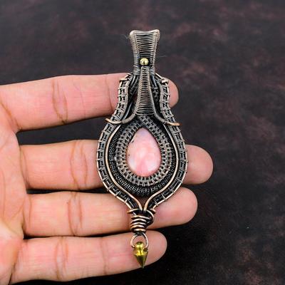 Pink Opal Pendant Copper Wire Wrapped Pendant Pink Opal Jewelry Natural Gemstone Pendant Handmade Pendant Dainty Copper Jewelry Gift For Her
