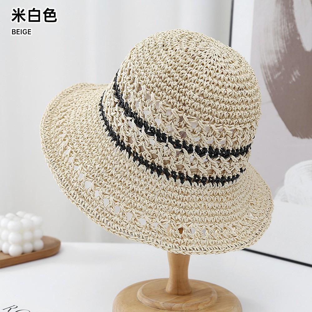 Sweet bow embroidered straw hat women's seaside vacation fisherman's hat children's summer hollow breathable straw visor