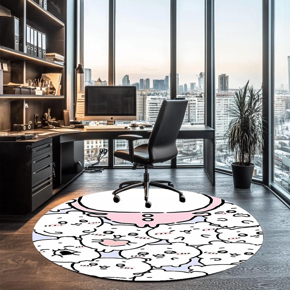 Usagi Printed Round Rug Carpet Chair Rug Area Rug Entryway Doormats,for Office Chair Living Room Bedroom Kitchen Room.