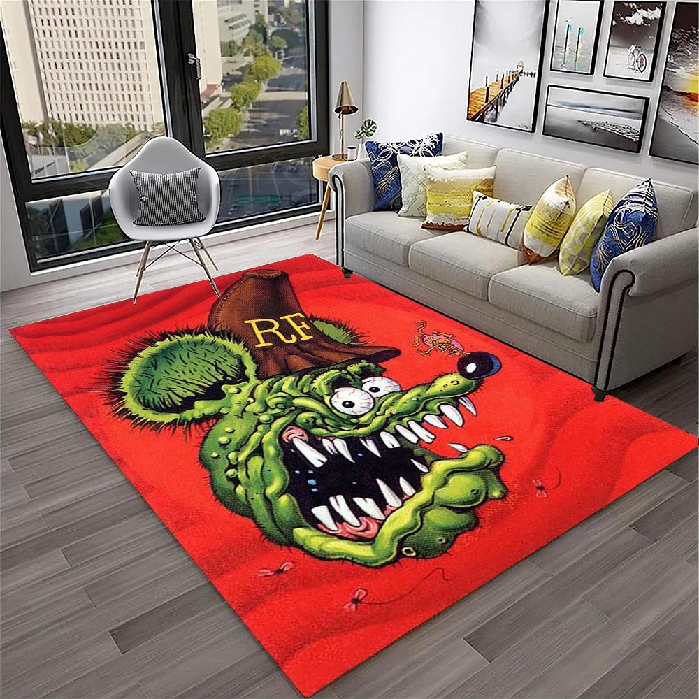 3D Funny Rat Fink Cartoon Movie Carpet Rug for Home Living Room Bedroom Sofa Doormat Decor,kids Play Area Rug Non-slip Floor Mat