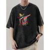 Celebration Print Summer Men's Trendy Drop-shoulder Vintage Distressed Washed Fabric Street Style T-shirt