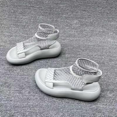 Letnie ażurowe siateczkowe oddychające cienkie sandały na wysokim obcasie damskie okrągły nosek odkryty palec antypoślizgowe odporne na zużycie chłodzące buty