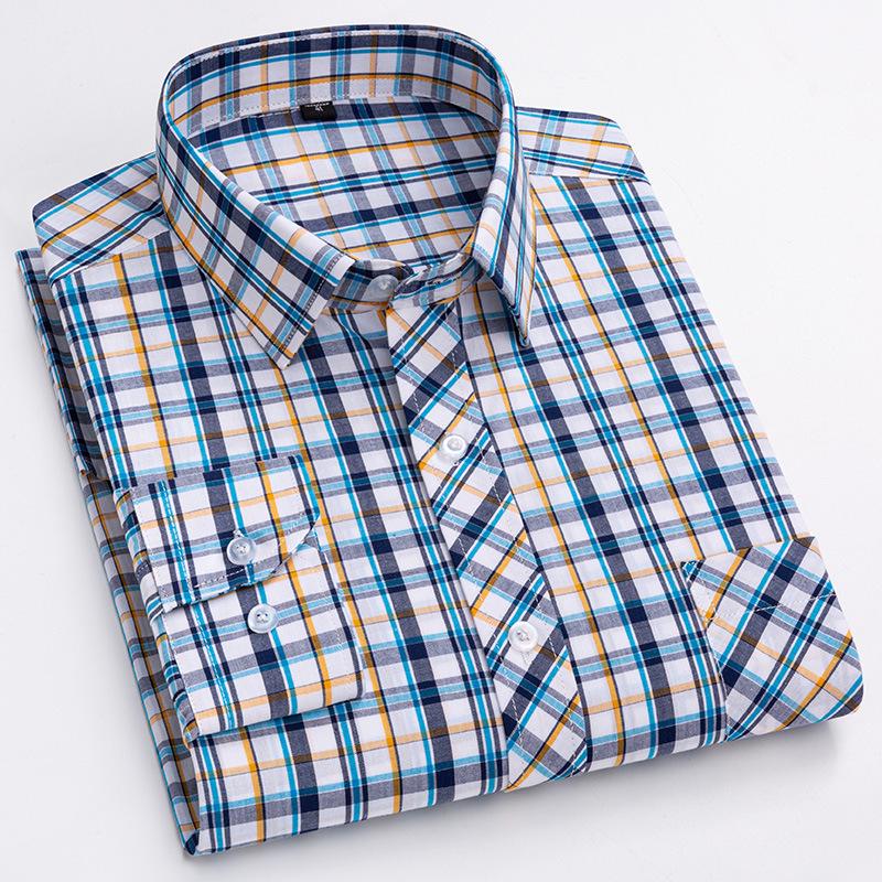 Men's 100% Cotton Plaid Long Sleeve Shirt - Casual Spring/Summer Style
