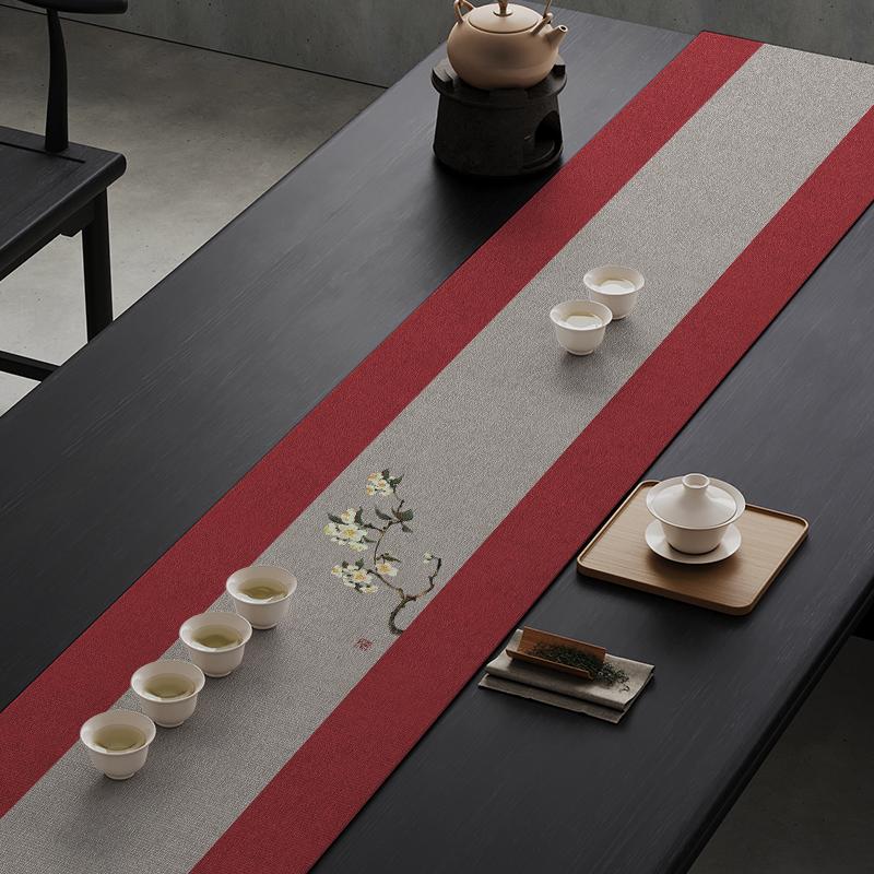 New Chinese Tea Banquet Zen Table Flag Fabric Table Mat Waterproof Tea Tablecloth Tea Table Long Strip Light Luxury High-end