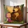 Cute Masha and the Bear Cushion Cover Natural Linen Organic Fabric DoubleSided Printing Couch Pillow Covers Home Decor