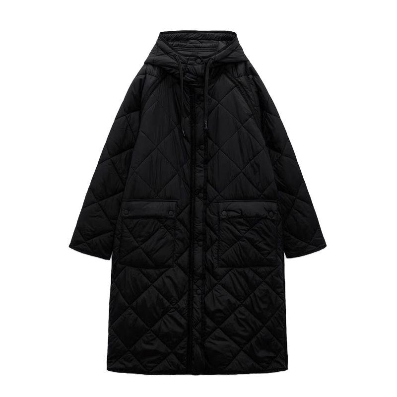 

Fall and Winter New Arrival Women s Clothing Fashion Style Quilted Pocket Decoration Mid Length Long Length Hooded Cotton Coat Jacket 2969247 Black L