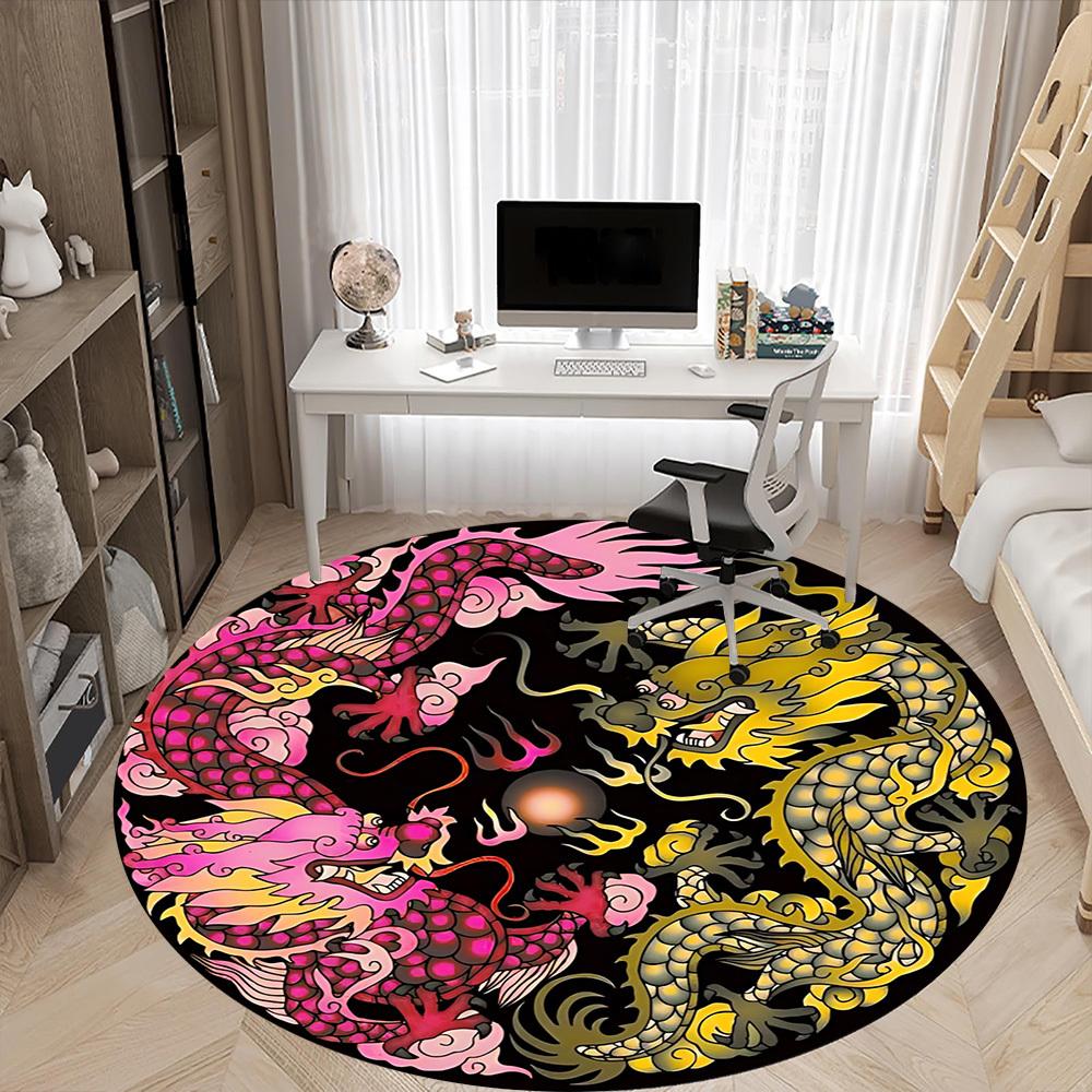 1pc Dragon Yin Yangrt Chair Carpet for Office, Round Non Slip Durable Large Size Office Carpet, Suitable for Office
