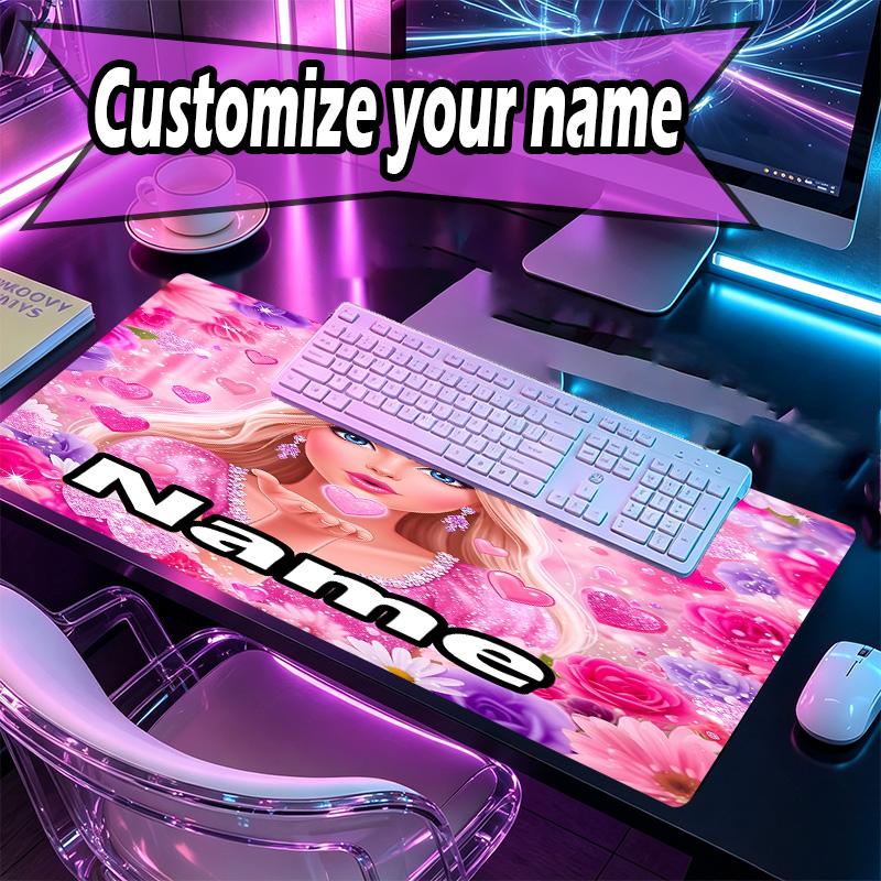 Custom Name Personalized Barbie Pattern Mousepad, Laptop PC Desk Mat, Decorative Desk Mat for Home Keyboard Pad Gift