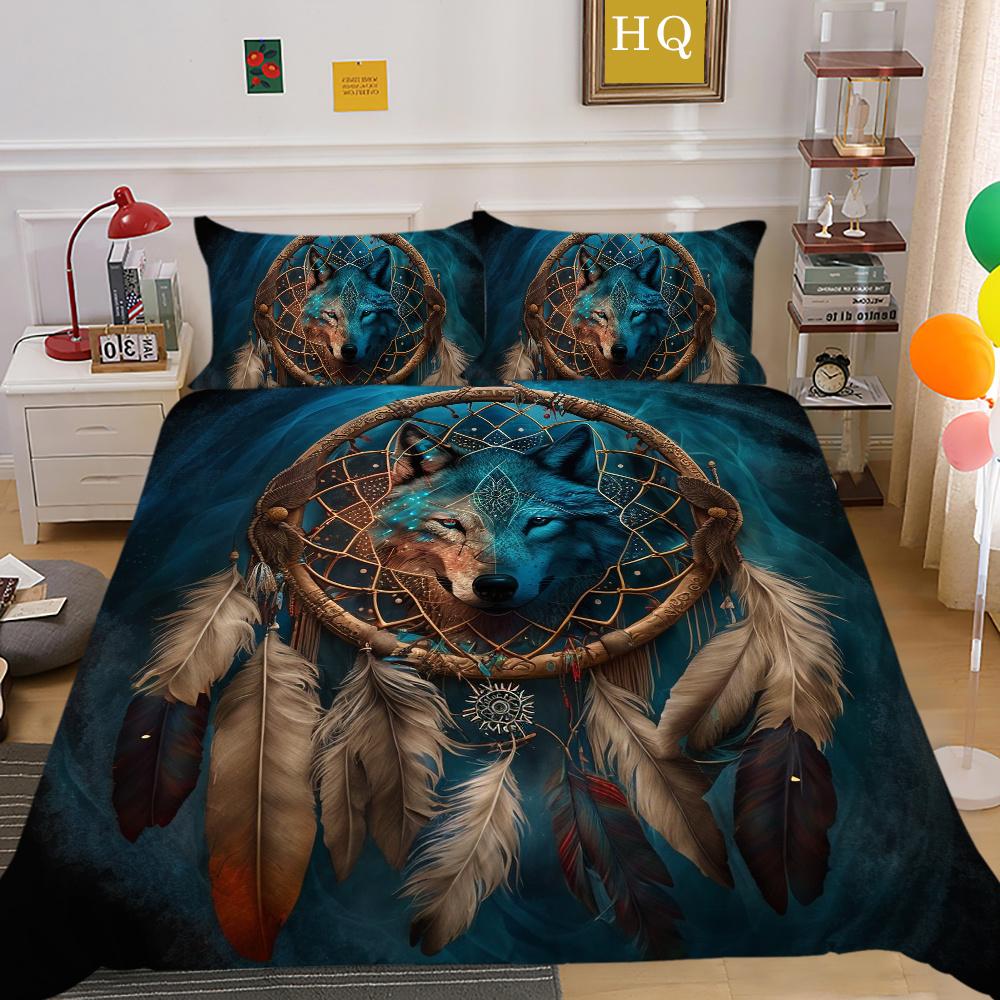 Wolf Printed Home Bedclothes King Size Microfiber Bedding Set Cover Man Soft High Quality Home Textiles