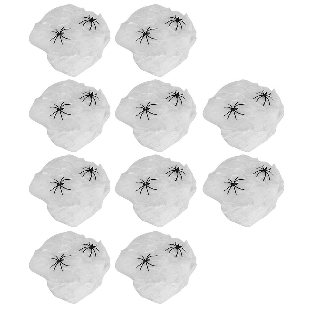 

10Bags Spiders Webs Cobweb Halloween Decorations Bar Haunted House KTV Scene Props(White 2 Fake Spiders )