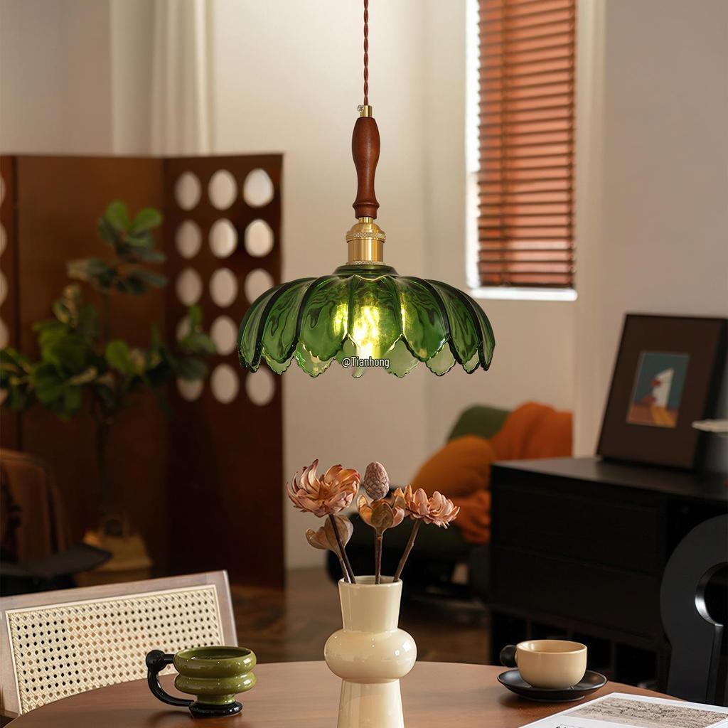 French Mid-Century Solid Wood Bedside Pendant Light