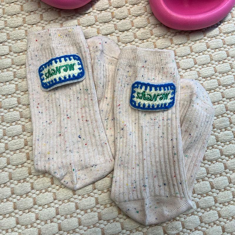 Women Vintage Cotton Medium Tube Socks Cloth Label Letter Thick Needle Winter Warm Japanese Solid Casual Sports Couple Socks