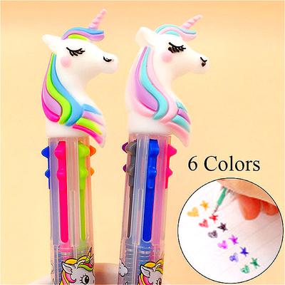 Bambini 3 in 1 Cartone Animato Penna Liscia Cavallino Cornuto Carino Pony Regalo Penna a Sfera Testa in Silicone