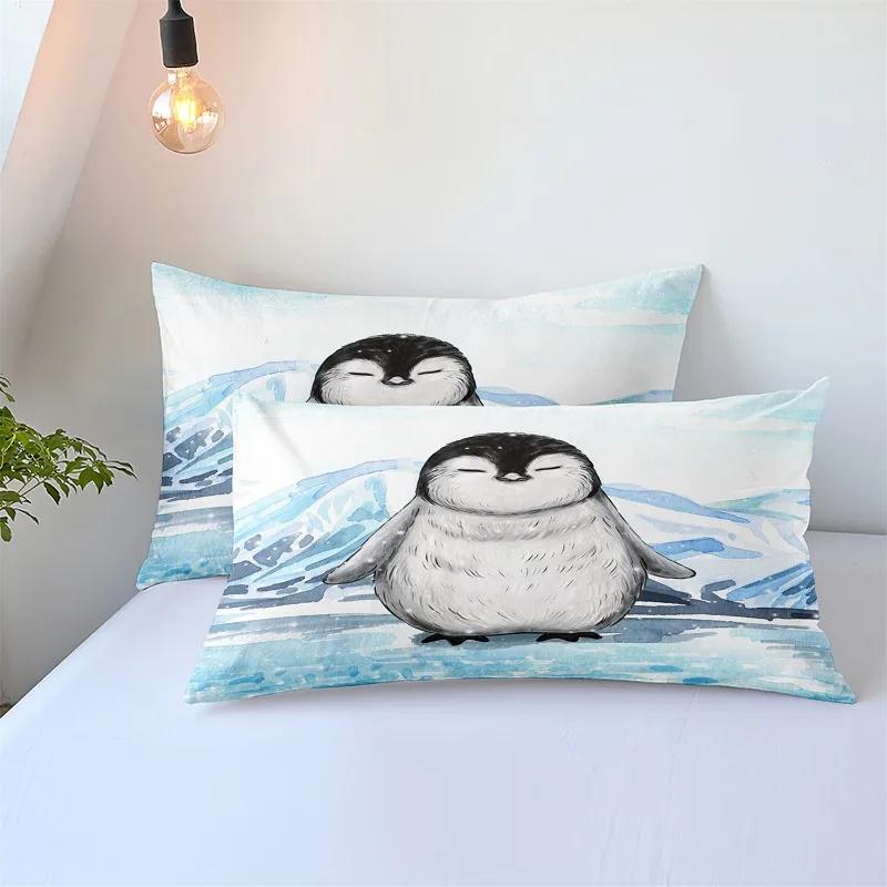 Lovely Little Penguin Comforter Bedding Sets 3D Print Blue 135x200 Bedroom Bed Cover Set For Changjin DeerKangarooOstrich