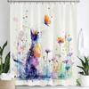 Cartoon Cat Shower Curtain, Plant leaves Bathroom Decorative Shower Curtain, Printed Fabric Home Curtain with Hooks