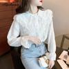 2025 French Style Spring Autumn Women Lace Blouse Peter Pan Collar Beading Floral Ruffles Shirt Elegant Feminine Ladies' Chic Blouse